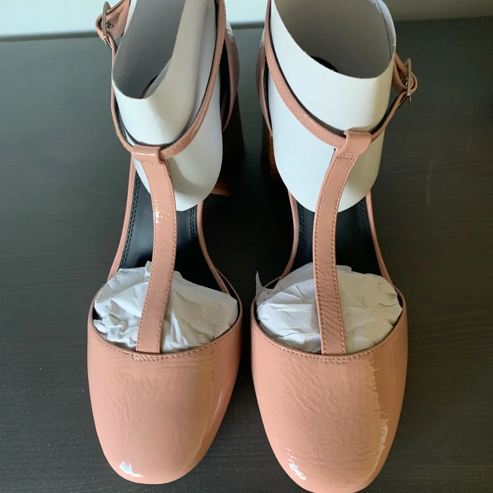 ASOS Blush Patent T-Strap Block Heel Sandals - Picture 5 of 7